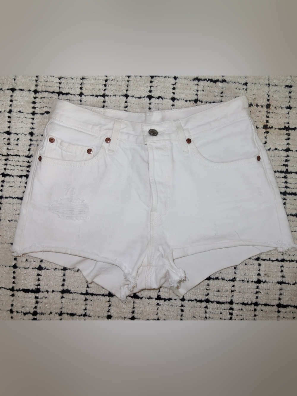 Levi’s : Women's White Distressed Denim Cutoff Shorts